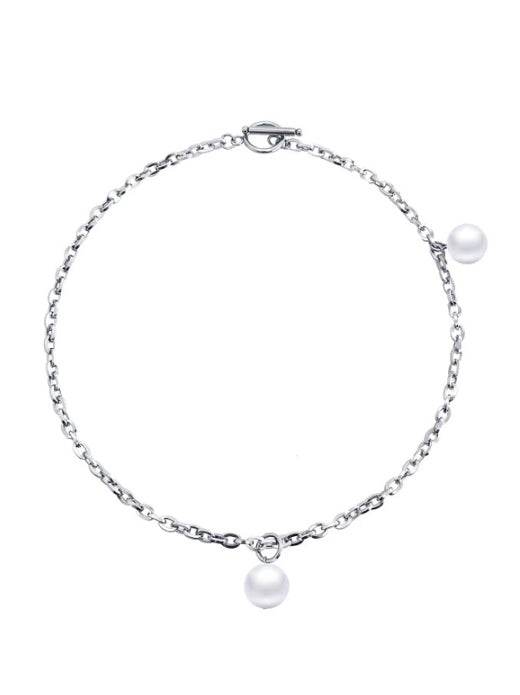 Pure silver spliced necklace cool style pearl collarbone chain couple's personalized pendant - MOWTE
