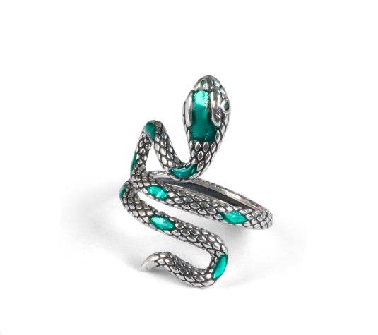 Green Snake Silver Ring - MOWTE