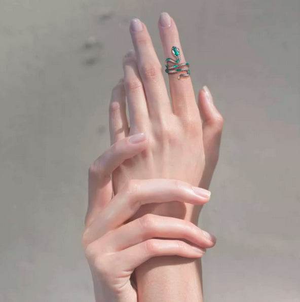 Green Snake Silver Ring - MOWTE