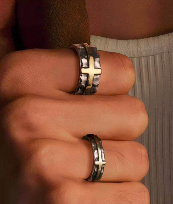 Brass Cross Silver Ring - MOWTE