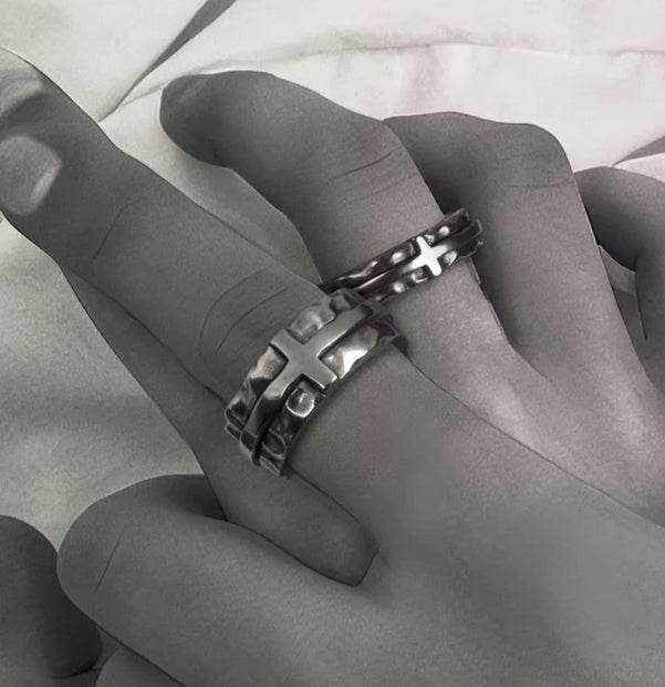 Brass Cross Silver Ring - MOWTE