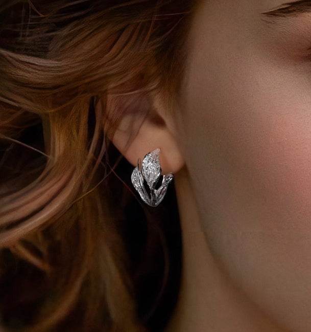 Sterling silver earrings three-leaf elegant silver jewelry original designer silver earrings - MOWTE