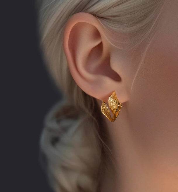 Sterling silver earrings three-leaf elegant silver jewelry original designer silver earrings - MOWTE