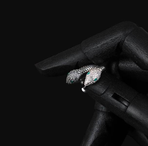 Sterling silver exaggerated micro-paved zircons snake-shaped high-end design personalized couple earrings - MOWTE