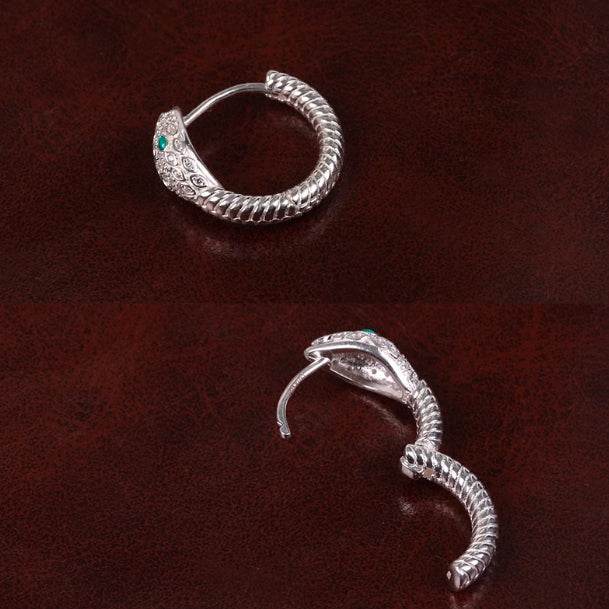 Sterling silver exaggerated micro-paved zircons snake-shaped high-end design personalized couple earrings - MOWTE
