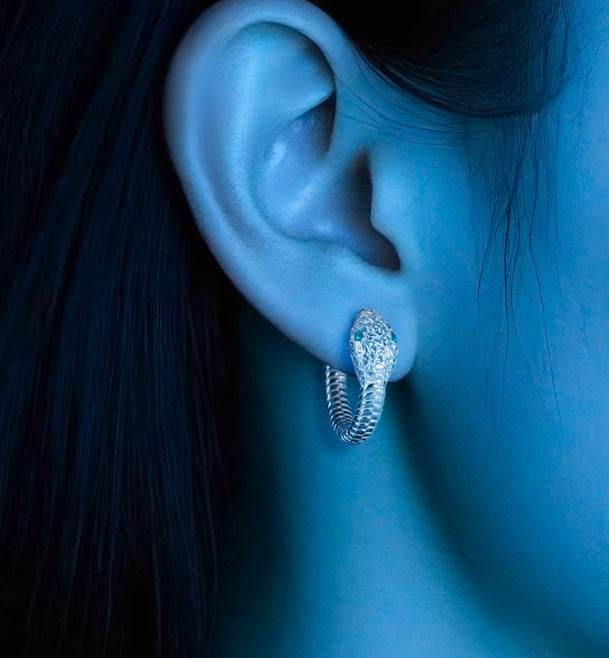 Sterling silver exaggerated micro-paved zircons snake-shaped high-end design personalized couple earrings - MOWTE