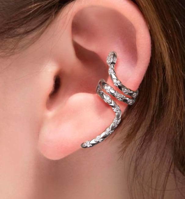 Unique sterling silver snake-shaped ear clip without piercing couple personalized ear cuff sweet and cool earrings - MOWTE