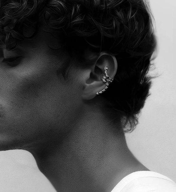 Unique sterling silver snake-shaped ear clip without piercing couple personalized ear cuff sweet and cool earrings - MOWTE