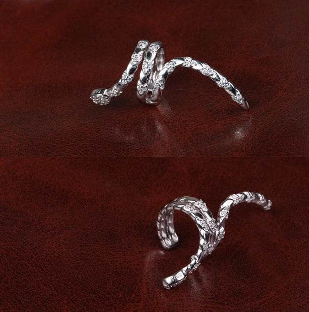 Unique sterling silver snake-shaped ear clip without piercing couple personalized ear cuff sweet and cool earrings - MOWTE