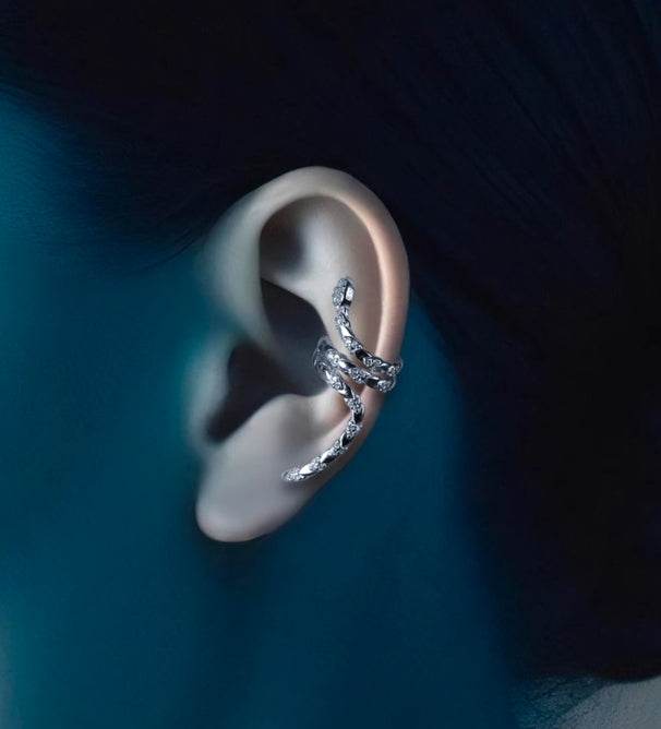 Unique sterling silver snake-shaped ear clip without piercing couple personalized ear cuff sweet and cool earrings - MOWTE