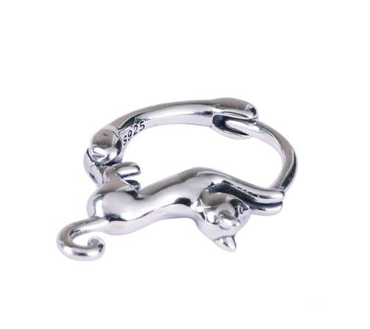 Sterling Silver Earrings Play Cat Silver Earrings Couple Personalized Accessories - MOWTE