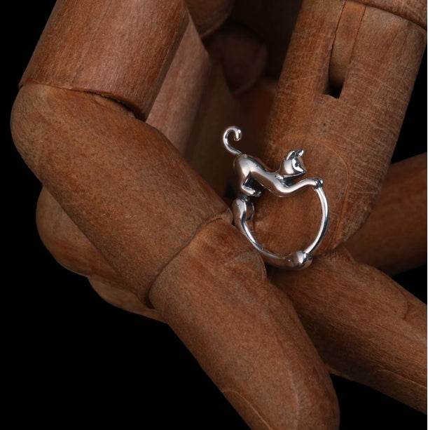 Sterling Silver Earrings Play Cat Silver Earrings Couple Personalized Accessories - MOWTE