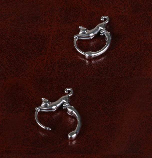 Sterling Silver Earrings Play Cat Silver Earrings Couple Personalized Accessories - MOWTE