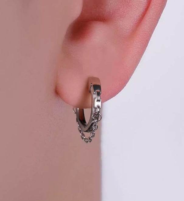 Sterling silver earrings handsome hip-hop street silver earrings - MOWTE