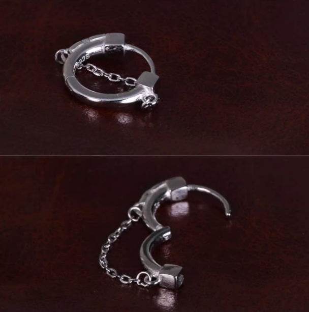 Sterling silver earrings handsome hip-hop street silver earrings - MOWTE