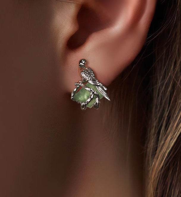 Sterling Silver Stud Earrings Temperament Bird Gemstones for Handsome Couples - MOWTE