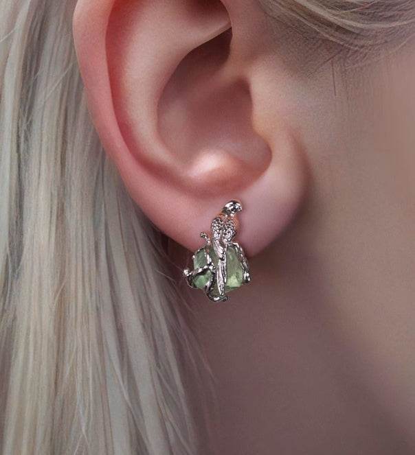 Sterling Silver Stud Earrings Temperament Bird Gemstones for Handsome Couples - MOWTE