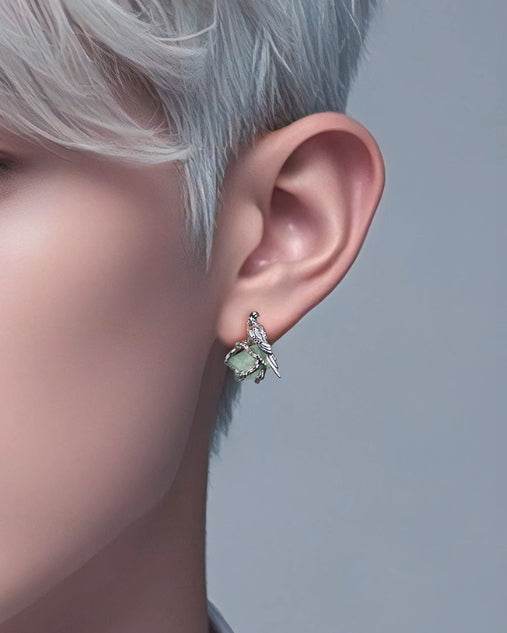Sterling Silver Stud Earrings Temperament Bird Gemstones for Handsome Couples - MOWTE