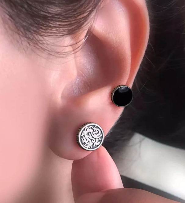 Sterling silver earrings retro couple's earrings handsome personalized studs - MOWTE