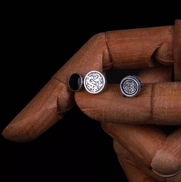 Sterling silver earrings retro couple's earrings handsome personalized studs - MOWTE