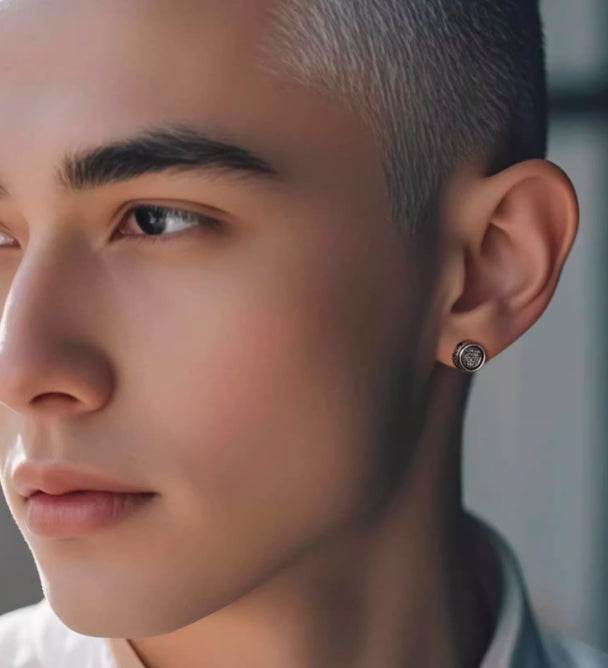 Sterling silver earrings retro couple's earrings handsome personalized studs - MOWTE