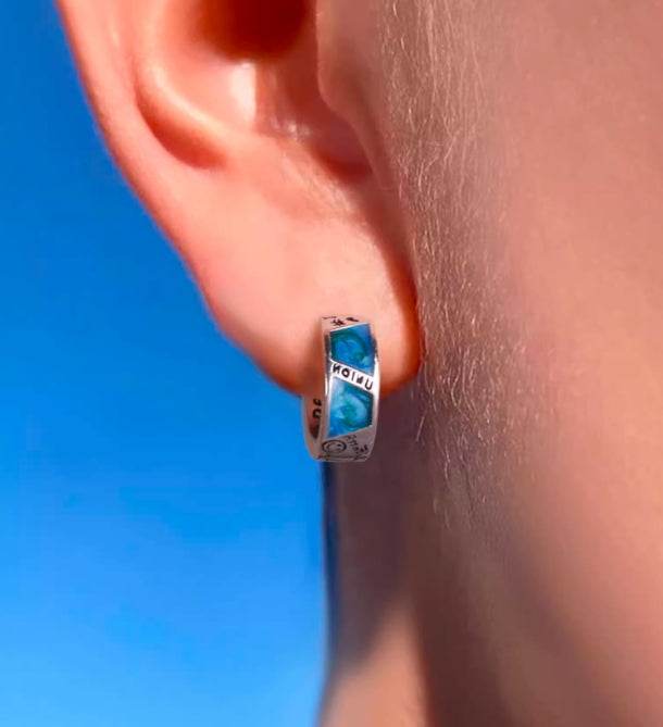 Sterling silver earrings blue glaze hip-hop handsome street graffiti silver earrings couple cool jewelry - MOWTE