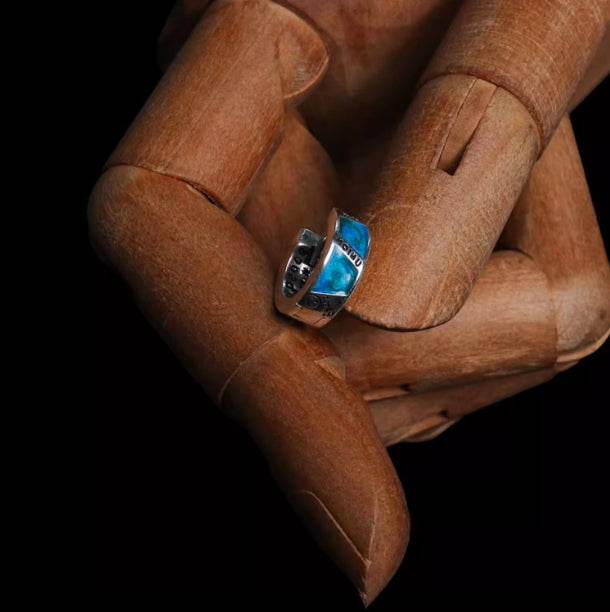 Sterling silver earrings blue glaze hip-hop handsome street graffiti silver earrings couple cool jewelry - MOWTE