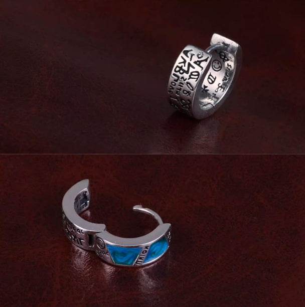 Sterling silver earrings blue glaze hip-hop handsome street graffiti silver earrings couple cool jewelry - MOWTE