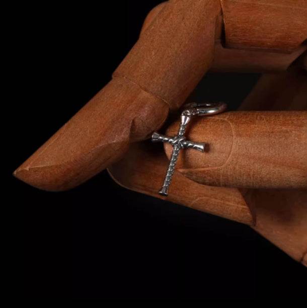 Sterling silver earrings personalized Moji cross silver ornaments handsome hip-hop street earrings - MOWTE