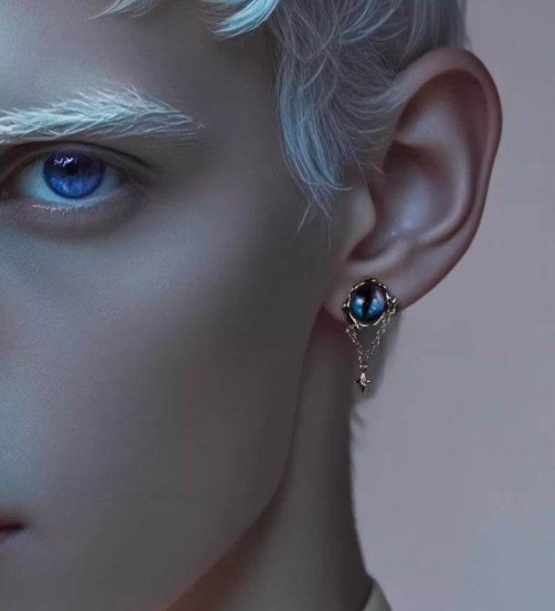 Sterling silver earrings, personalized handsome gothic magic eyes men and women hip-hop street silver jewelry - MOWTE