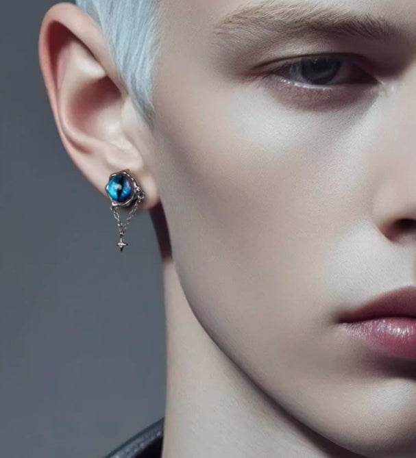 Sterling silver earrings, personalized handsome gothic magic eyes men and women hip-hop street silver jewelry - MOWTE