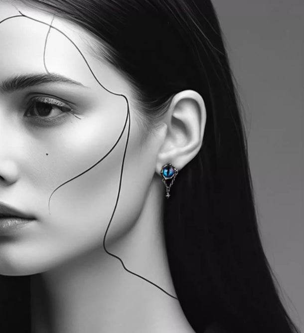 Sterling silver earrings, personalized handsome gothic magic eyes men and women hip-hop street silver jewelry - MOWTE