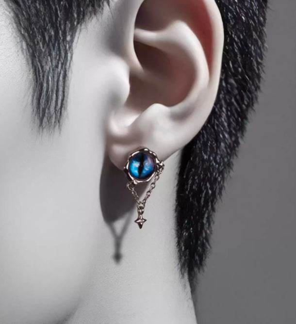 Sterling silver earrings, personalized handsome gothic magic eyes men and women hip-hop street silver jewelry - MOWTE