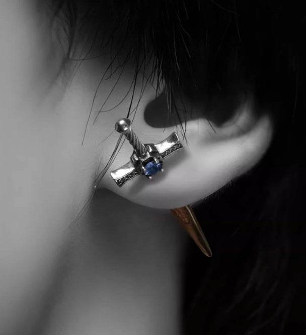 Sterling silver earrings for men and women exaggerated earrings INS sword double-sided studs - MOWTE