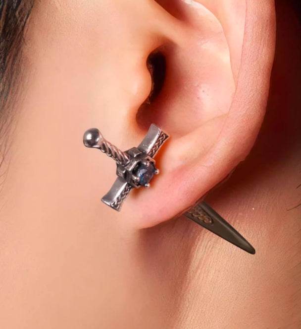 Sterling silver earrings for men and women exaggerated earrings INS sword double-sided studs - MOWTE