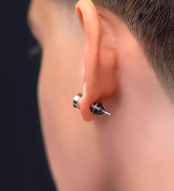 Sterling silver earrings for men and women Vajra pestle retro silver handsome studs - MOWTE