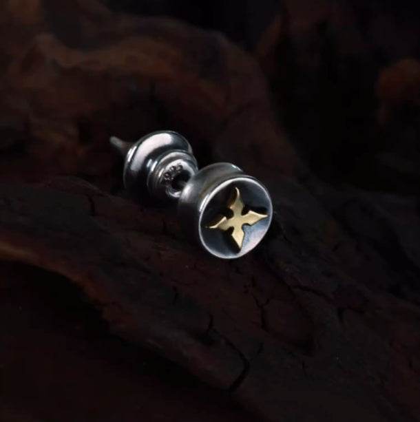 Sterling silver earrings for men and women Vajra pestle retro silver handsome studs - MOWTE
