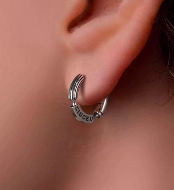 Sterling silver earrings for men and women hip-hop handsome silver ear buckles - MOWTE