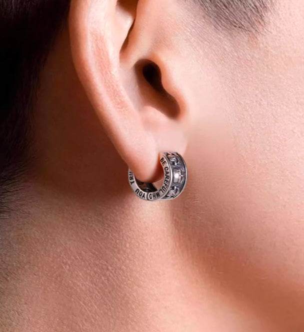 Sterling silver earrings for men and women domineering skull text silver ornaments hip-hop handsome accessories silver ear buckles - MOWTE