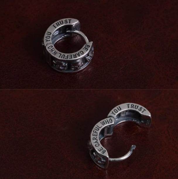 Sterling silver earrings for men and women domineering skull text silver ornaments hip-hop handsome accessories silver ear buckles - MOWTE