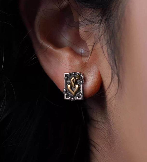 Sterling silver earrings for men and women hip-hop handsome poker studs - MOWTE