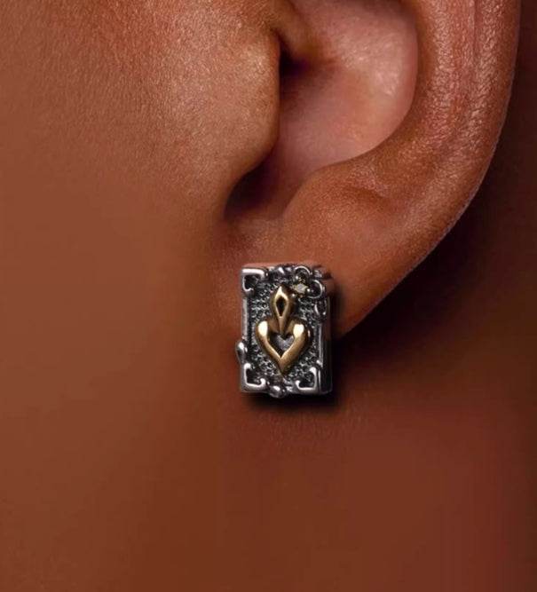 Sterling silver earrings for men and women hip-hop handsome poker studs - MOWTE