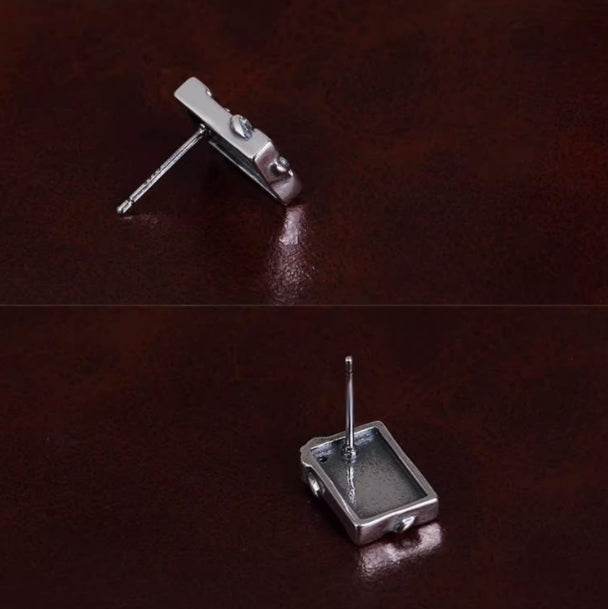 Sterling silver earrings for men and women hip-hop handsome poker studs - MOWTE