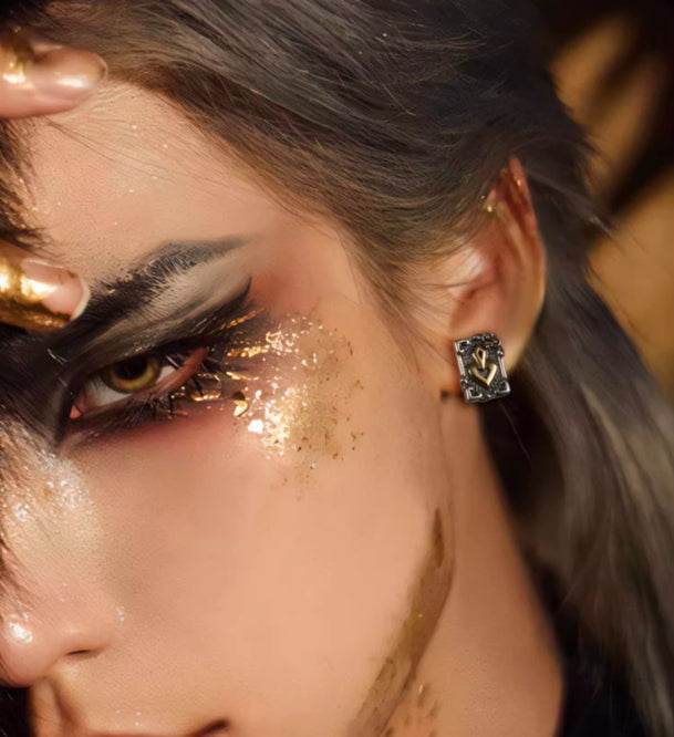 Sterling silver earrings for men and women hip-hop handsome poker studs - MOWTE