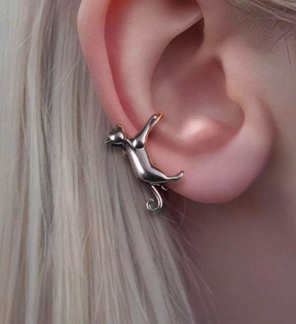 Pure silver ear clip for male and female cats without pierced ears bone clip ear hook ear cuff - MOWTE