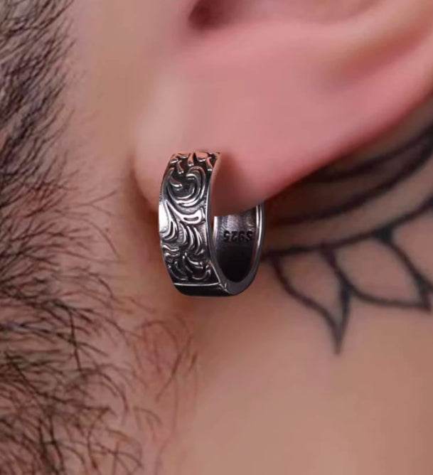 Sterling silver earrings for men and women domineering retro ear ring - MOWTE