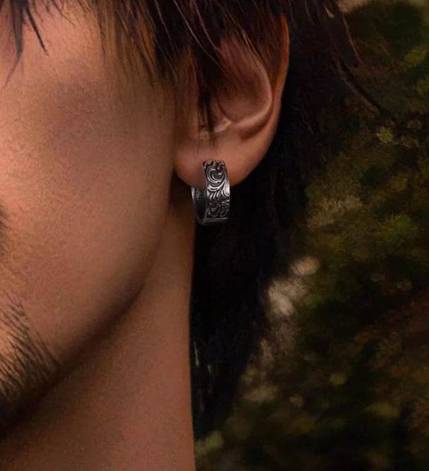 Sterling silver earrings for men and women domineering retro ear ring - MOWTE