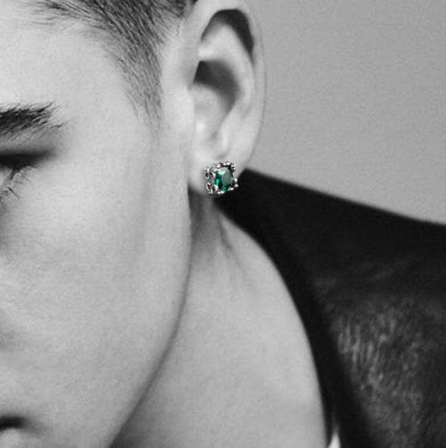 Retro 925 sterling silver earrings iris green crystal square jewelry for men and women - MOWTE