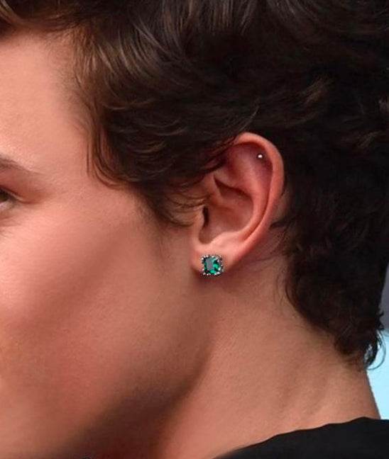 Retro 925 sterling silver earrings iris green crystal square jewelry for men and women - MOWTE