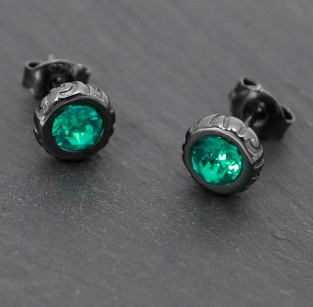 Green Diamond Black Gold Stud Earrings High-end 925 Sterling Silver Earrings - MOWTE